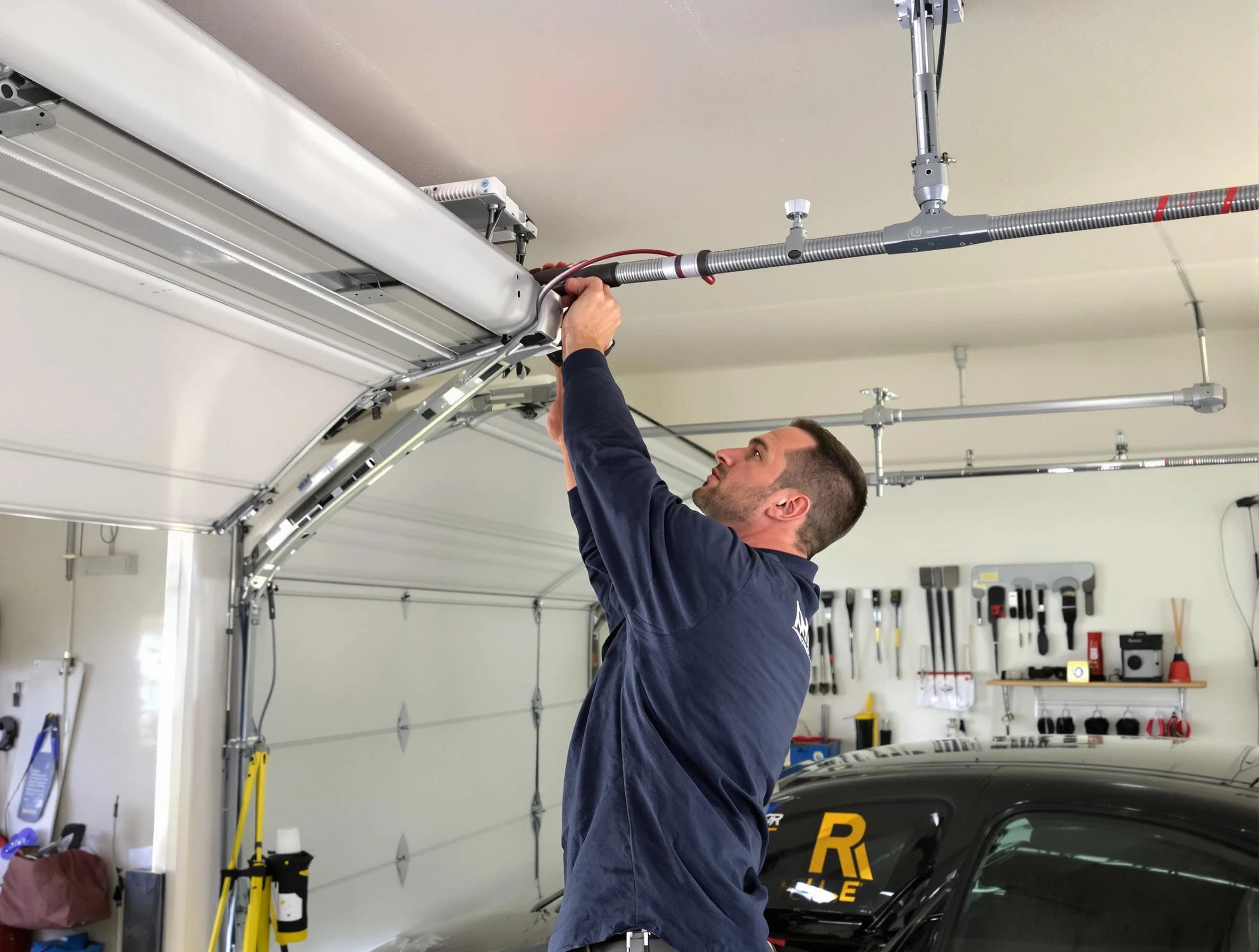 Bosque Farms Garage Door Repair technician performing garage door cable repair in Bosque Farms