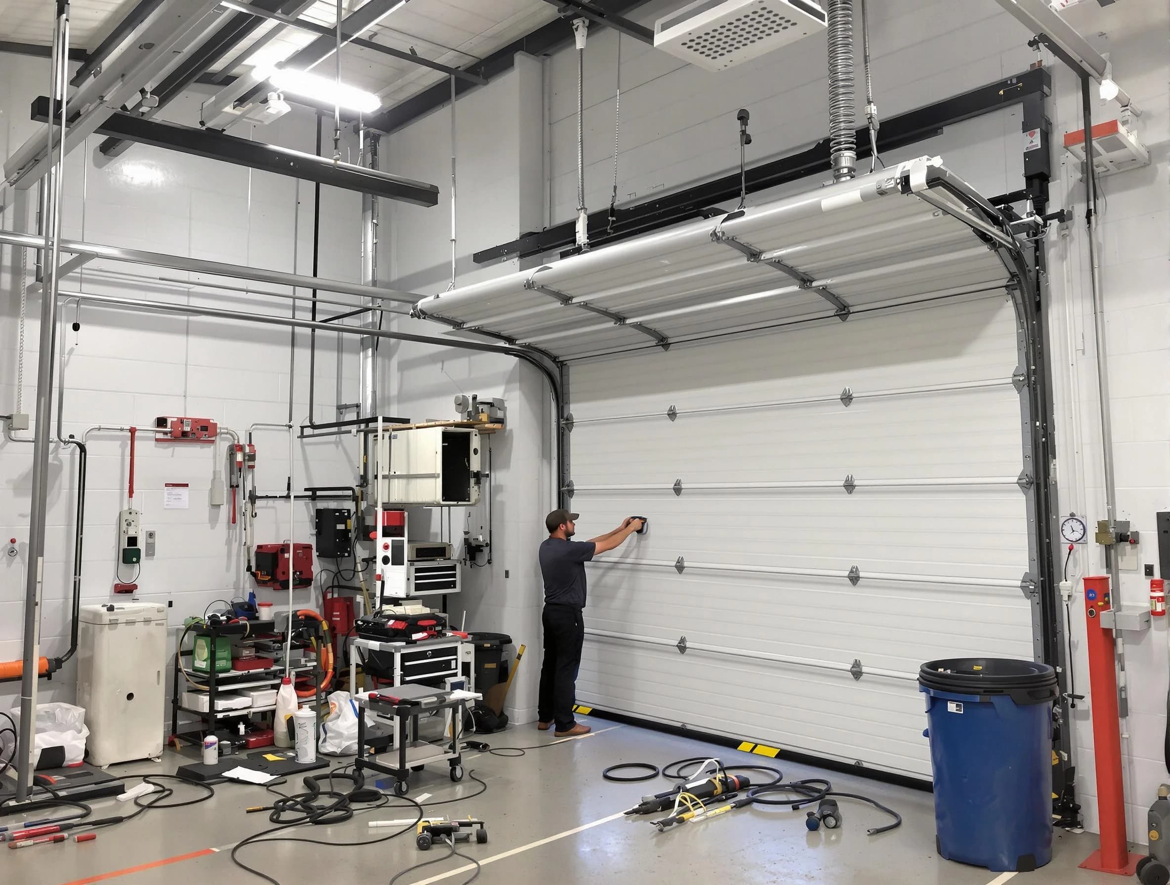 Bosque Farms Garage Door Repair certified technician performing commercial door repair at a Bosque Farms business facility