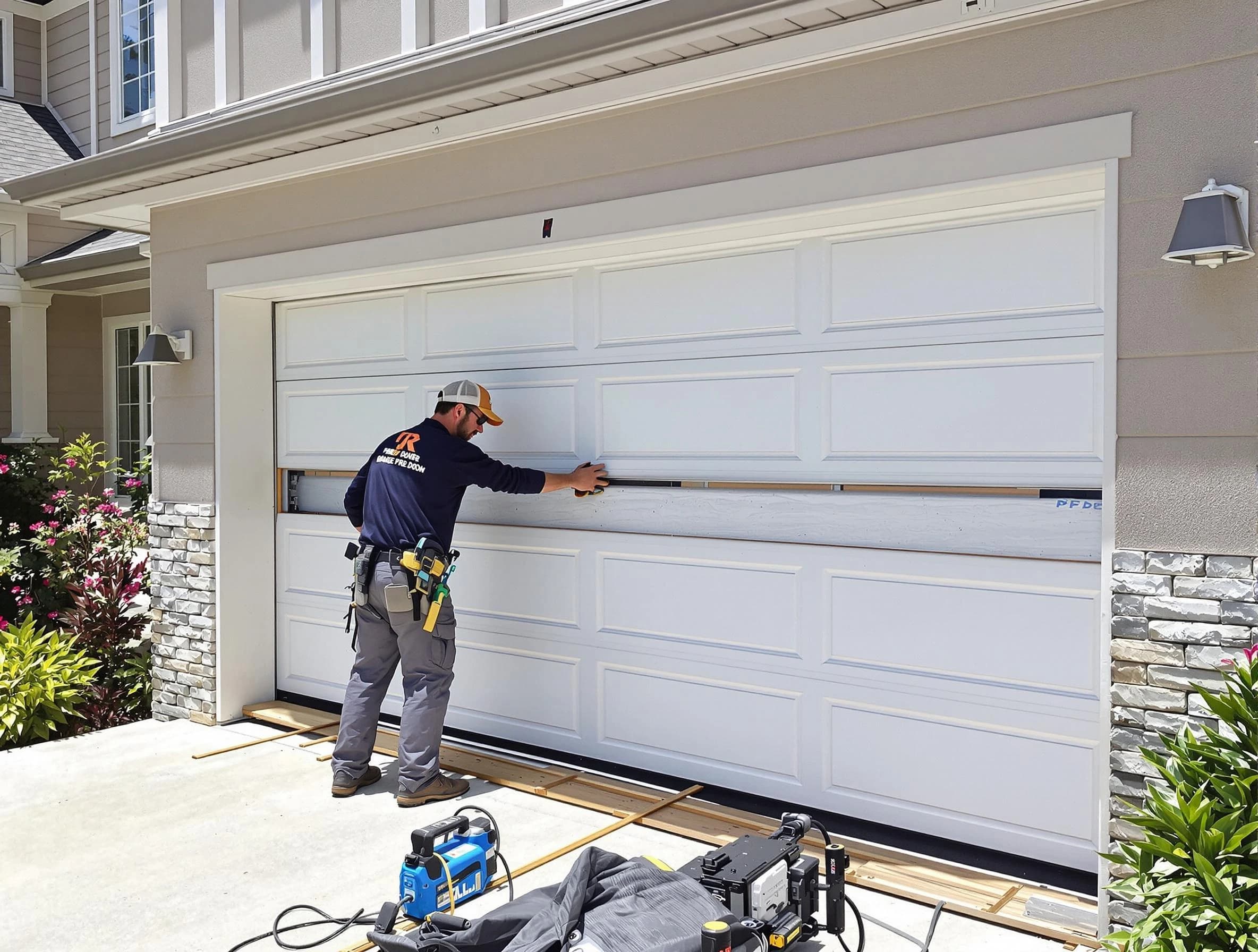 Bosque Farms Garage Door Repair team performing complete garage door replacement at Bosque Farms residence