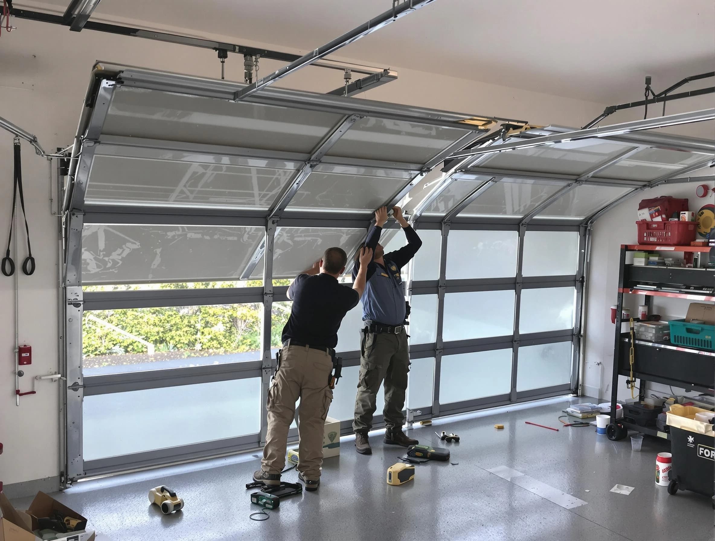 Bosque Farms Garage Door Repair expert performing precise panel replacement on Bosque Farms garage door
