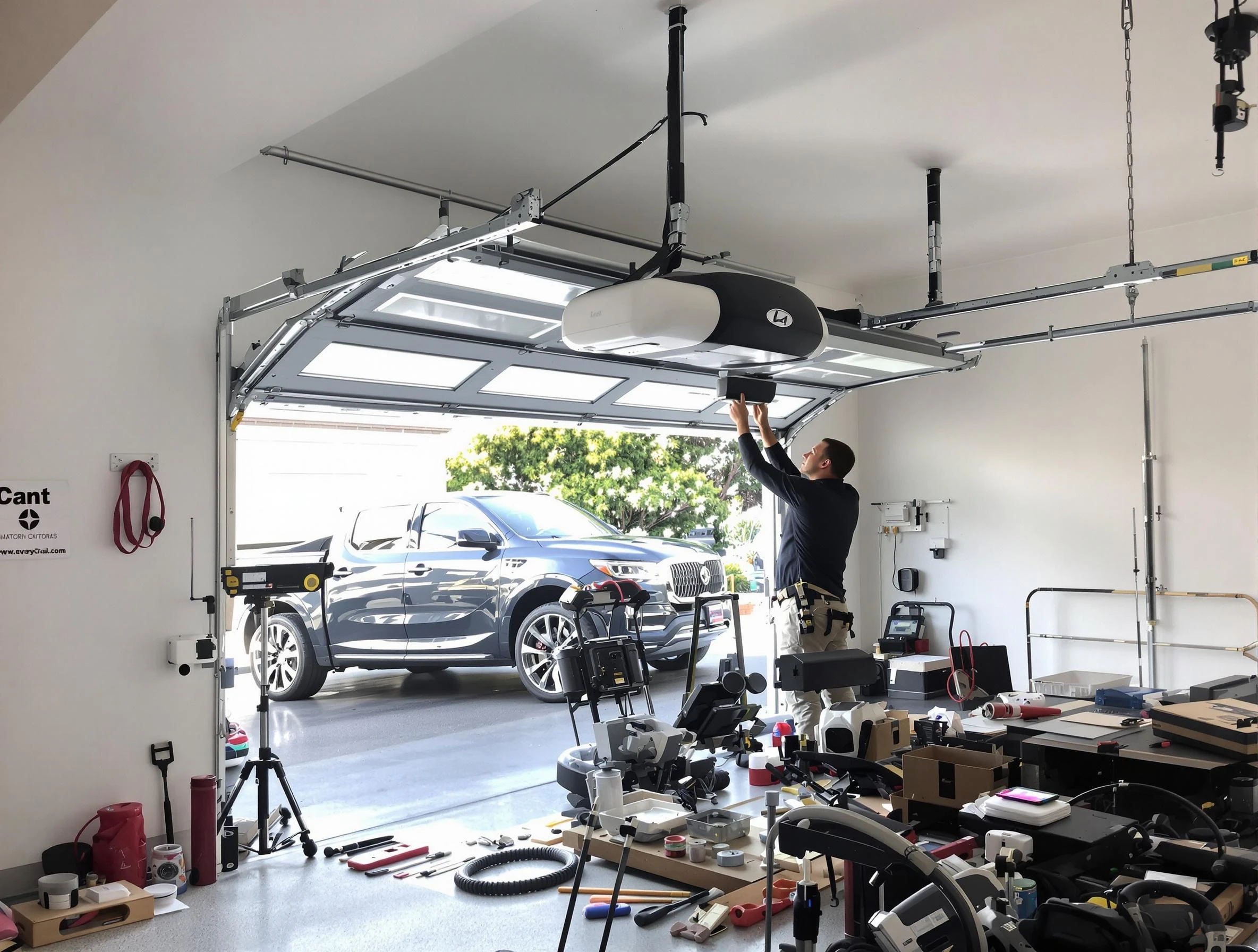 Bosque Farms Garage Door Repair specialist installing smart garage door opener system in Bosque Farms home
