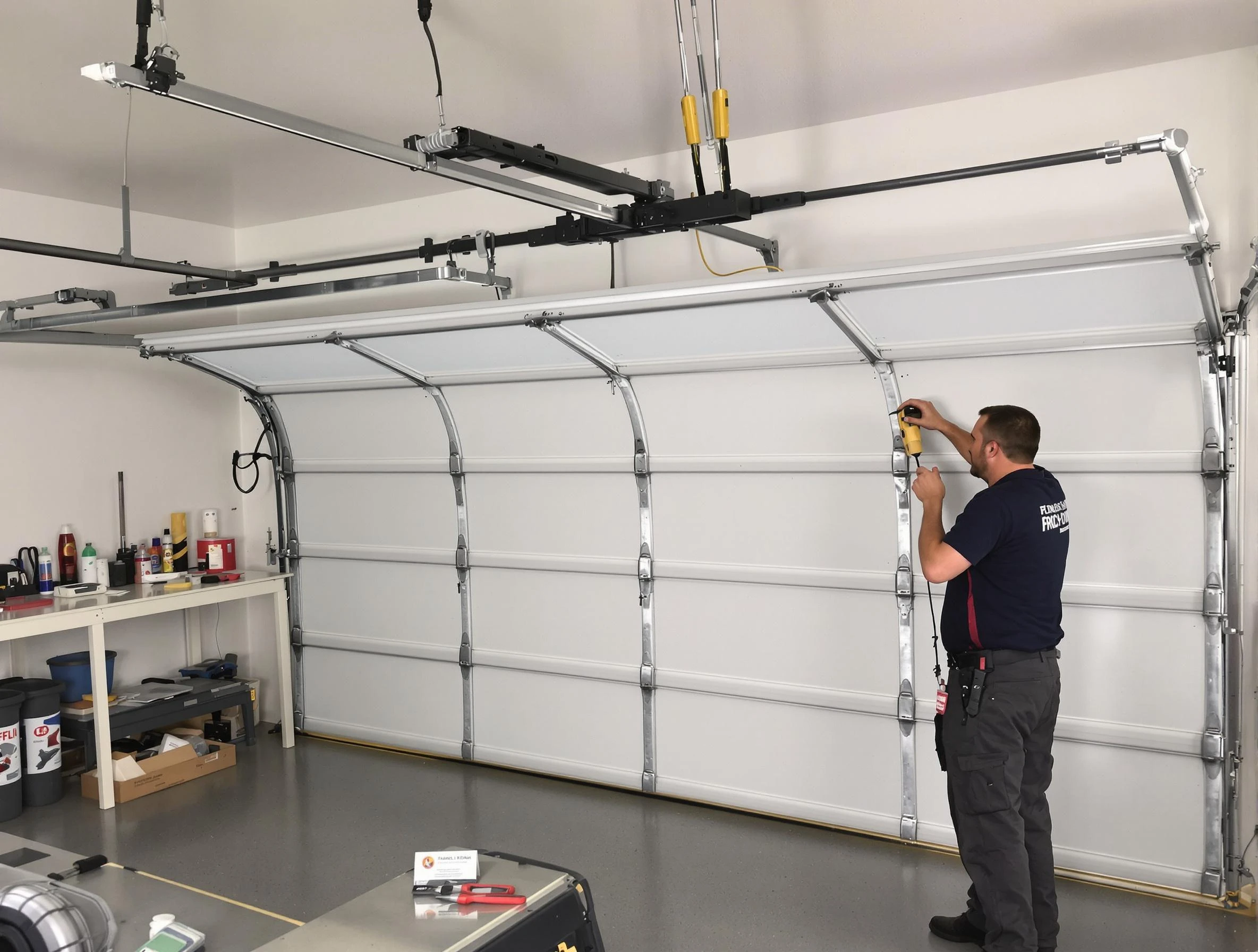 Bosque Farms Garage Door Repair certified technician performing overhead door system repair in Bosque Farms