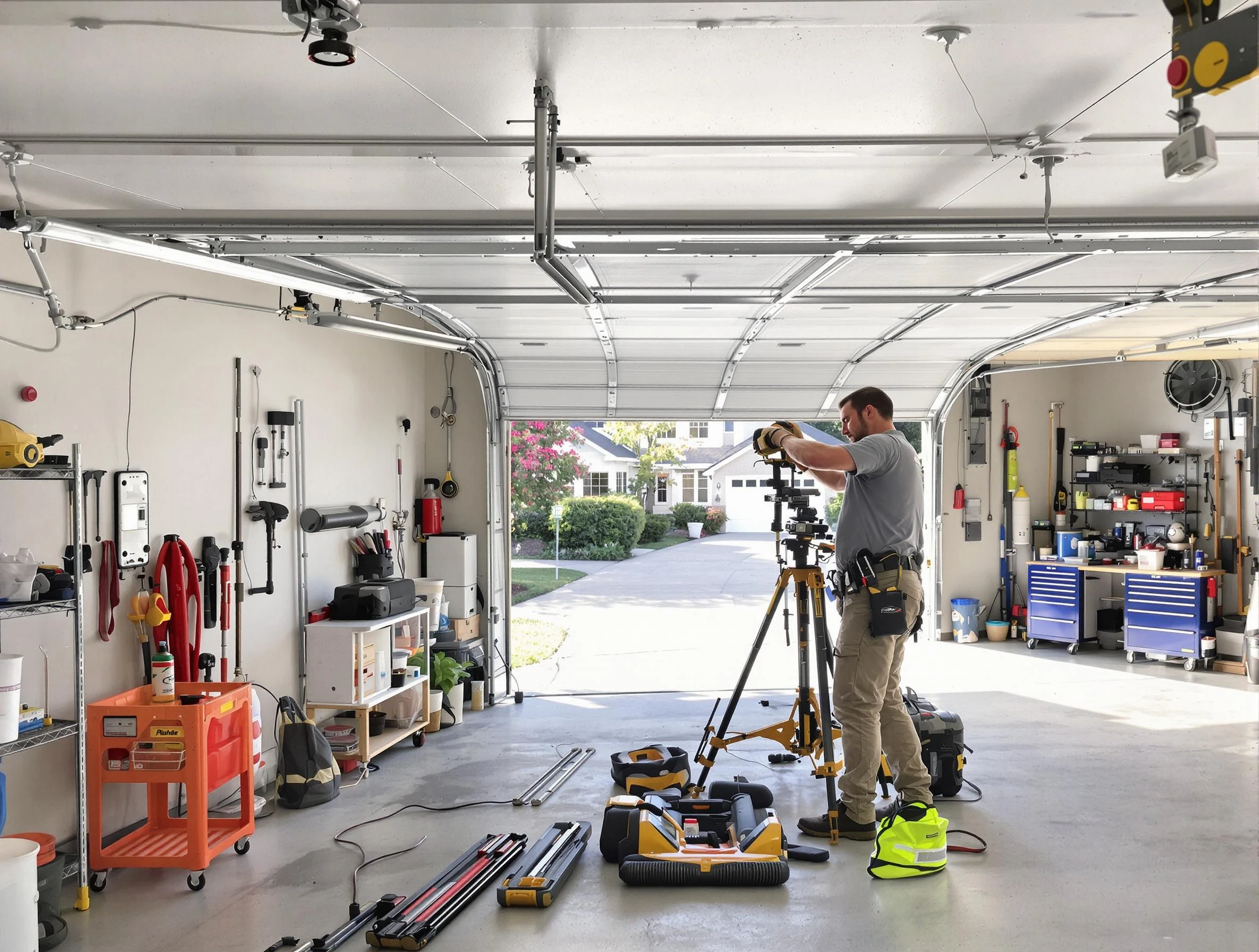 Bosque Farms Garage Door Repair specialist performing laser-guided track alignment in Bosque Farms